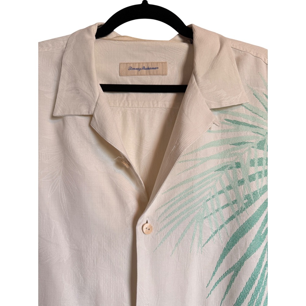 Tropical Vacation Resort Tommy Bahama XL Silk Camp Shirt Palm Leaf Jacquard‎